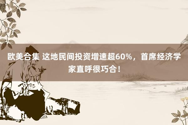 欧美合集 这地民间投资增速超60%，首席经济学家直呼很巧合！